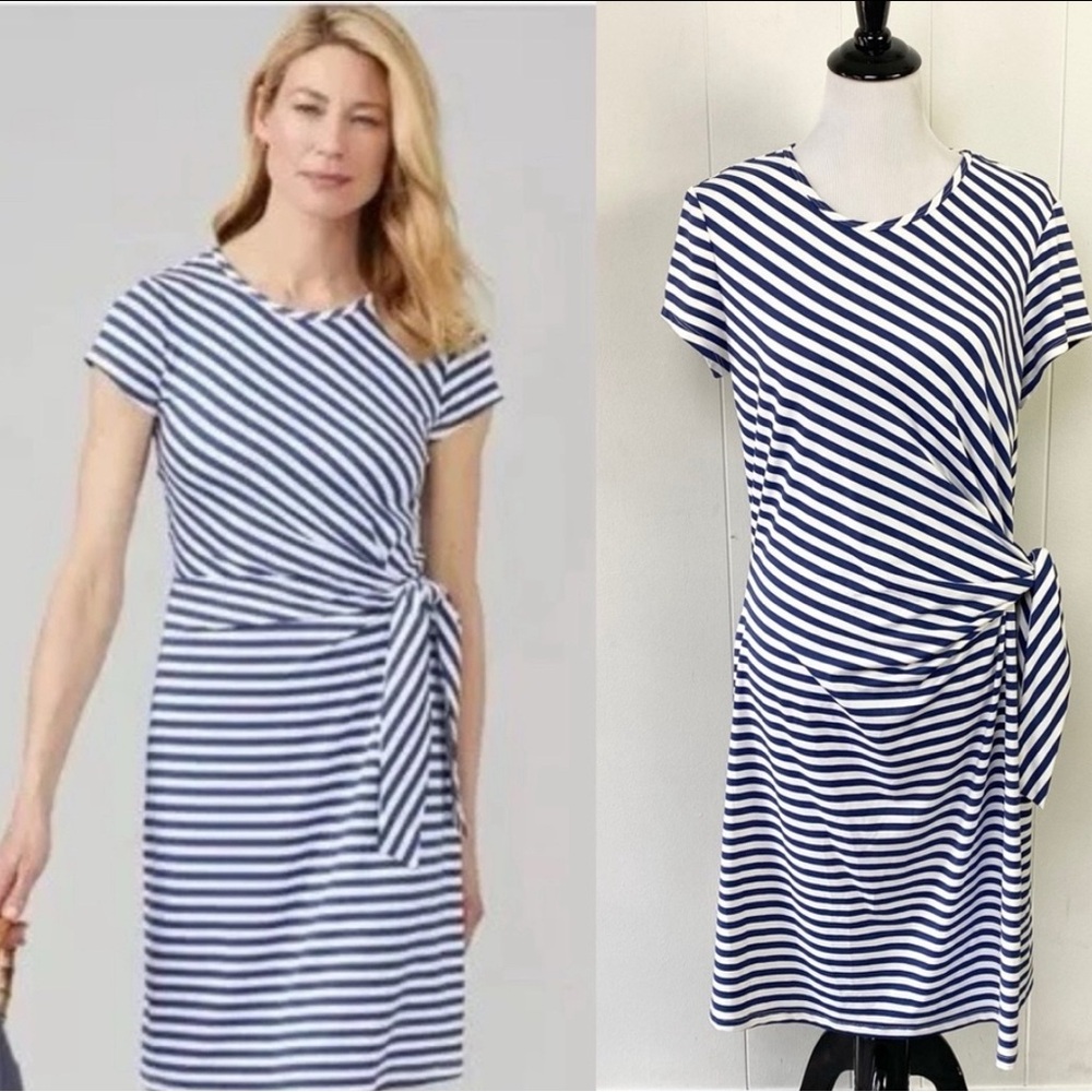 J. McLaughlin Black and White Striped FAUX WRAP Dress. XL